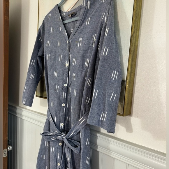 LILLA P Ikat Button Down Shirt Dress Blue Grey Size Small - Picture 8 of 9